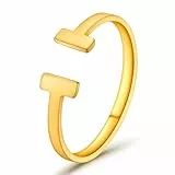 T Ring Frauen,Love Ringe Gold Damen,Edelstahl Damenring Sterling Silber 925,Wasserfest,Verstellbar,Dupes,Nagel Goldene CC Schmuck,Ideal Geschenk für Frauen Geburtstage