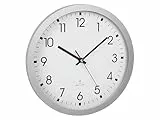 TFA Dostmann Analoge Funk-Wanduhr, 60.3522.02, 30 cm Durchmesser, mit Sekundenzeiger, Glasabdeckung, großes Ziffernblatt, für Küche/Wohnzimmer/Büro, Runde Funkwanduhr, 30x4,3cm, Silber
