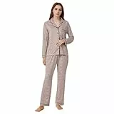 LANBAOSI Damen Schlafanzug Langarm mit Herzmuster – Zweiteiliges Pyjama-Set aus weicher Nachtwäsche für erholsamen Schlaf