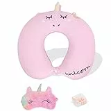 YOUXIU Reisekissen Nackenkissen ​Nackenhörnchen mit Schlafmaske und Ohrstöpseln Kopfstütze Reise Memory Schaum Schlafkissen Nackenstützkissen für Kinder und Erwachsene, Reisen im Auto Flugzeug Zug