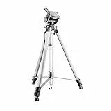 Walimex pro WT-3530 Basic-Stativ 146 cm silberfarben, Dreibein Fotostativ höhenverstellbar 56-146 cm, Kamerastativ mit Wasserwaage, 3D-Neiger und 65 mm Schnellwechselplatte