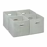 Relaxdays Aufbewahrungsbox 4er Set, Faltbare Regalboxen, HxBxT: 30x30x30 cm, mit Griffen, Faltboxen für Regale, grau