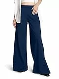 SAFORT Damen Stoffhose Einfarbig Wide Leg Elegante Hose mit Taschen Palazzo Elastisch Weite Hose Lässig Causal Büro, 86cm, Marine Blau, S