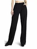 SAFORT Weite Hose Damen leicht Auzughose Damen Wide Leg Business Hose Damen Stoffhose Damen elegant Causal Freizeit Büro Office, 71cm, Schwarz, XL