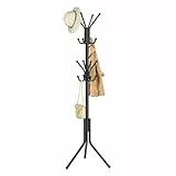 SONGMICS Kleiderständer, Garderobenständer aus Metall, Garderobe, für Kleidung, Taschen und Hüte, Höhe 175 cm, mit 16 Haken, Eingangsbereich, Wohnzimmer, Schlafzimmer, tintenschwarz RCR081BH01