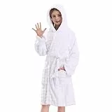 V.&GRIN Mädchen-Bademantel mit Kapuze, super saugfähig, schnell trocknend, Kinder-Bademantel für Bad und Pool, einfarbig, Blasenstruktur, Weiss/opulenter Garten, 11-12 Jahre