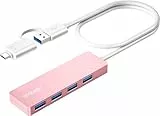 USB HUB, BYEASY USB C Hub zu USB 3.0 HUB mit 4 Port und 2 ft Kabel, Ultra Dünn Tragbarer USB Splitter für MacBook, Mac Pro/Mini, iMac, PS4, Surface Pro, XPS, PC, Flash-Laufwerk, Samsung und mehr(Rosa)