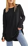 Ebifin Langarmshirt Damen Longshirt Rundhalsausschnitt Langarm Oberteil Shirts Basic Blusen Tunika Tee Tops.Schwarz.XXL