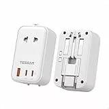 TESSAN Reiseadapter Weltweit PD 20W, Universal Travel Adapter mit 2 USB C und 1 USB A, Internationaler Steckdosenadapter, Reisestecker Adapter Weltweit für Deutschland USA England, Weiß