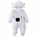Minizone Baby Overall Winter mit Kapuze Baby Schneeanzug Flanell Strampler Spieler Spielanzug mit Füße Karikatur Jumpsuit Kleidung 3-6 Monate Grau