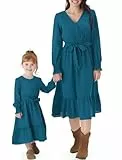 PATPAT Mutter Tochter Kleid Set Langarm Stitching Einfarbig Familienoutfits, Kleider für Mädchen Partnerlook, Mama Tochter Strandkleid, Mutter Baby Partnerlook, Grün Damen: XL