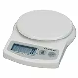 MAUL Briefwaage MAULalpha 18,8 x 14,1 x 3,7 cm | Stabile Waage bis 2kg | Große Wiegefläche Ø 12,4 cm | Automatische Nullstellung und Abschaltautomatik | Inklusive Batterien | Weiß
