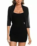 MINTLIMIT Damen Bolero Sheer Mesh Offene Vorne Strickjacke 3/4 Ärmel Cardigan Lässige Boleros (Schwarz,M)