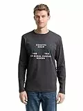 TOM TAILOR Herren 1048629 Langarmshirt mit Logo-Print, 10899-Tarmac Grey, XL