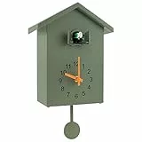 Kuckucksuhr, modern, Kuckucksuhr, zum Aufhängen, Kuckucksuhr mit zartem Pendel und Vogelgesang, Kuckucksuhr, batteriebetrieben, modische Dekoration für Wohnzimmer, Haus, Büro (grün)