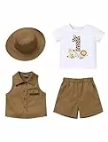 FYMNSI Baby Jungen Jungle Safari 1. Geburtstag Party Kuchen Smash Outfit Kleinkind Zookeeper Anzug Kurzarm T-Shirt Weste Shorts mit Hut 4 Stück, braun, 12-18 Months