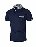GNRSPTY Herren Poloshirts Kurzarm Baumwolle Polo Shirts Männer Slim Fit Polohemd Golf Farbe Nähen T-Shirt M-3XL,Blau 1,XL