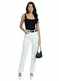 ESRA Hose weiß Damen Jeans gerades Bein High Waist Jeans Damen – Premium Jeans Damen Stretch Weisse Jeans hoher Bund