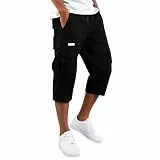 Generisch Herren Kurze Hosen 3/4 Cargo Shorts Baumwolle Sommer Dreiviertel Bermuda Cargohose Arbeitshosen mit Taschen