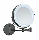 WENKO Power-Loc® LED Wandspiegel Mod. Lumi, Kosmetikspiegel mit Beleuchtung, 5-Fach Vergrößerung, ohne Bohren, Spiegelfläche Ø 17,5 cm