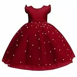 XINYUNZU Prinzessin Kleid Mädchen Fliegenden Ärmeln Tüllkleid A-Linie Abendkleid Kleider Hochzeit Festlich Dress Girl Sommerkleid Blumenmädchenkleider Kinderkleider Rot 7 Jahre