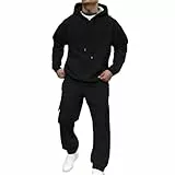 Generisch Jogginganzug Herren Trainingsanzug Sport Hoodie Und Jogginghose Set Sportanzug 2 Teiliges Jogging Anzug Tracksuit Atmungsaktiv Fitness Kleidung Männer Laufanzug Freizeitanzug Schwarz S