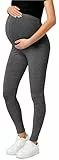 Be Mammy Lange Umstandsleggings aus Baumwolle Leggings für Schwangere Umstands Leggings Schwangerschafts Unterhosen mit Hoher Bund Weich und Elastisch BE20-230 (Dunkel Melange, S)