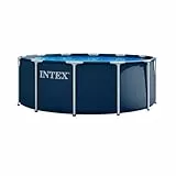 INTEX Metal Frame Pool rund Aufstellpool inkl. Sicherheitsleiter (366 x 122 cm) Rundpool mit Metalrahmen, Volumen ca. 10.680l Navy Blue (28930GH)