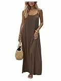 SweatyRocks Sommerkleid Damen Maxi Leinen Strandkleid Boho Rückenfrei Kleider Spaghettiträger Maxikleid Urlaub Freizeit Partykleid Kaffeebraun L