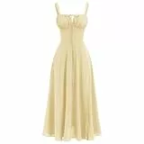 Odizli Korsett Kleid Damen Sommer Sexy Ärmellos Spaghettiträger Midi Kleid mit Schlitz Lang Sommerkleid Festlich Hochzeitsgäste Hochzeit Ballkleid Lang Abendkleid Abschlusskleid Hellgelb S