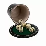 GICO Qualitäts Würfelbecher groß (echt Leder) XL schwarz mit Deckel 12 cm/Würfelteller und 6 Würfeln - 5901