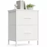 SONGMICS Nachttisch, Kommode, 2 Stoffschubladen, Aufbewahrungsschrank, Stahl, MDF, Vliesstoff, für Schlafzimmer, Flur, Wohnzimmer, wolkenweiß-schneeweiß LGS312WH01