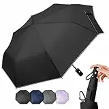LILAC Regenschirm Klein Stabil Windfest, 110cm Taschenschirm Auf-Zu-Automatik, Kompakter Reiseschirm mit Klettverschluss & Karabiner, Leicht Faltschirm für Damen Herren
