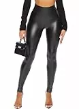 Navneet Lederhose Damen Lederleggings Push Up Leder Leggings Latex Hose Lederimitat High Waist Wetlook Sexy Festival Schwarz Matt 2XL