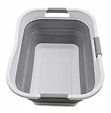 SAMMART 30L Faltbarer Wäschekorb aus Kunststoff – Faltbarer Pop-Up-Aufbewahrungsbehälter/Organizer – Tragbare Waschwanne – Platzsparender Korb/Korb - Wasserkapazität (1, Weiß/Grau)