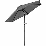Yaheetech Sonnenschirm 226 cm Rund Gartenschirm mit Kurbel UV Schutz Terrassenschirm Neigbar Kippbar Kurbelschirm UPF 50+ für Balkon/Terrasse/Markt/Garten, ohne Ständer, Grau