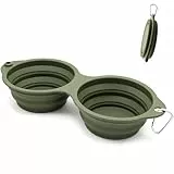 SLSON Hundenäpfe Faltbare Integrierter Reisenapf ohne Plastikrand 2 in 1 Haustierfutter Schüssel für Wandern Camping, Grün