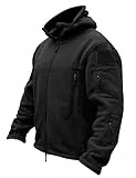 TACVASEN Herren Fleecejacke Military Outdoor Winddichte Jacke mit Kapuze- Gr. M, Schwarz