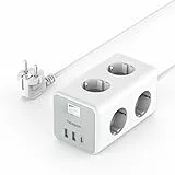 TESSAN 6 Fach Mehrfachsteckdose mit USB C, Verlängerungskabel 2M Verteilersteckdose, Steckdosenleiste mit 3 USB, 9 in 1 Steckerleiste mit Schalter, Steckdosenwürfel Wandmontage, Mehrfachstecker 3600W