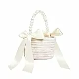 Nideen Blumenmädchen Korb mit Henkel & Satin Schleife 20×14 cm – Blumenkörbchen Hochzeit für für Hochzeit, Brautzeremonie, Rustikal & Klassisch(Weiß)