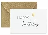 Merz Designkarten 1 edle Premium-Geburtstagskarte Klappkarte Happy Birthday 10,5x14,8 cm - mit einem Naturumschlag - Karte zum Geburtstag Alles Gute Glückwunschkarte Weiß Gold