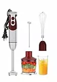 MegaWise 5-in-1 400W Stabmixer-Set mit variabler Geschwindigkeitsregelung – inkl. Schneebesen, Milchaufschäumer, Zerkleinerer und Becher für Smoothies, Suppen und Babynahrung (ROT)