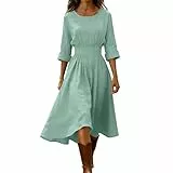 Jamicy Leinenkleider Damen Lang Sommerkleider Leicht Und Luftig Strandkleid Baumwolle Leinen Kleider Langarm Kleid Sommer Tunika Sommerkleid Frauen V-Ausschnitt Damenkleider 03 Mintgrün XXL