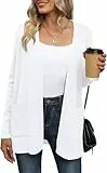 Yommay Strickjacke für Damen Elegante locker lässig leichtes Frauen Herbst Langarm Pullover mit Taschen,Weiß,XXL