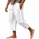 Sale Angebote 3/4 Hose Herren Kurze Arbeitshose Trainingshose Herren Kurz Einfarbiges Tunnelzug Stoffhose Stretch 7/8 Hosen Elastische Taille Freizeithose Y2K Hose (Weiß, 3XL)
