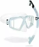 CRESSI Horizion+Scilla Combo Clear/Ice Cyan - Unisex Set Horizon Maske mit 4 Separaten Temperargläsern und Schnorchel Scilla Top Dry Valve System zum Tauchen und Schnorcheln, Klar/Eisblau