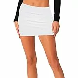 Schwarzer Minirock, dehnbar, schlankmachend, schwarzer Minirock, Bleistiftrock für Damen, mittlere Taille, schwarzer kurzer Rock für Sommer, Herbst, Weiß, S