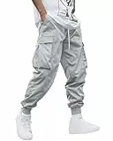 YAOHUOLE Cargo Hosen Männer Lang Cargo Hosen Männer Lose Herren Arbeitshosen Regular Fit Grau 2XL
