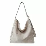 Gluckstar Damen Shopper Tasche, Große Umhängetasche mit Reißverschluss, Schultertasche aus Wildlederimitat, Handtasche für Arbeit, Uni & Alltag, Stilvolle Tote Bag (Eiskristallweiß)