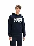TOM TAILOR Denim Herren Hoodie Sweatshirt mit Logo-Print, 10668 - Sky Captain Blue, M